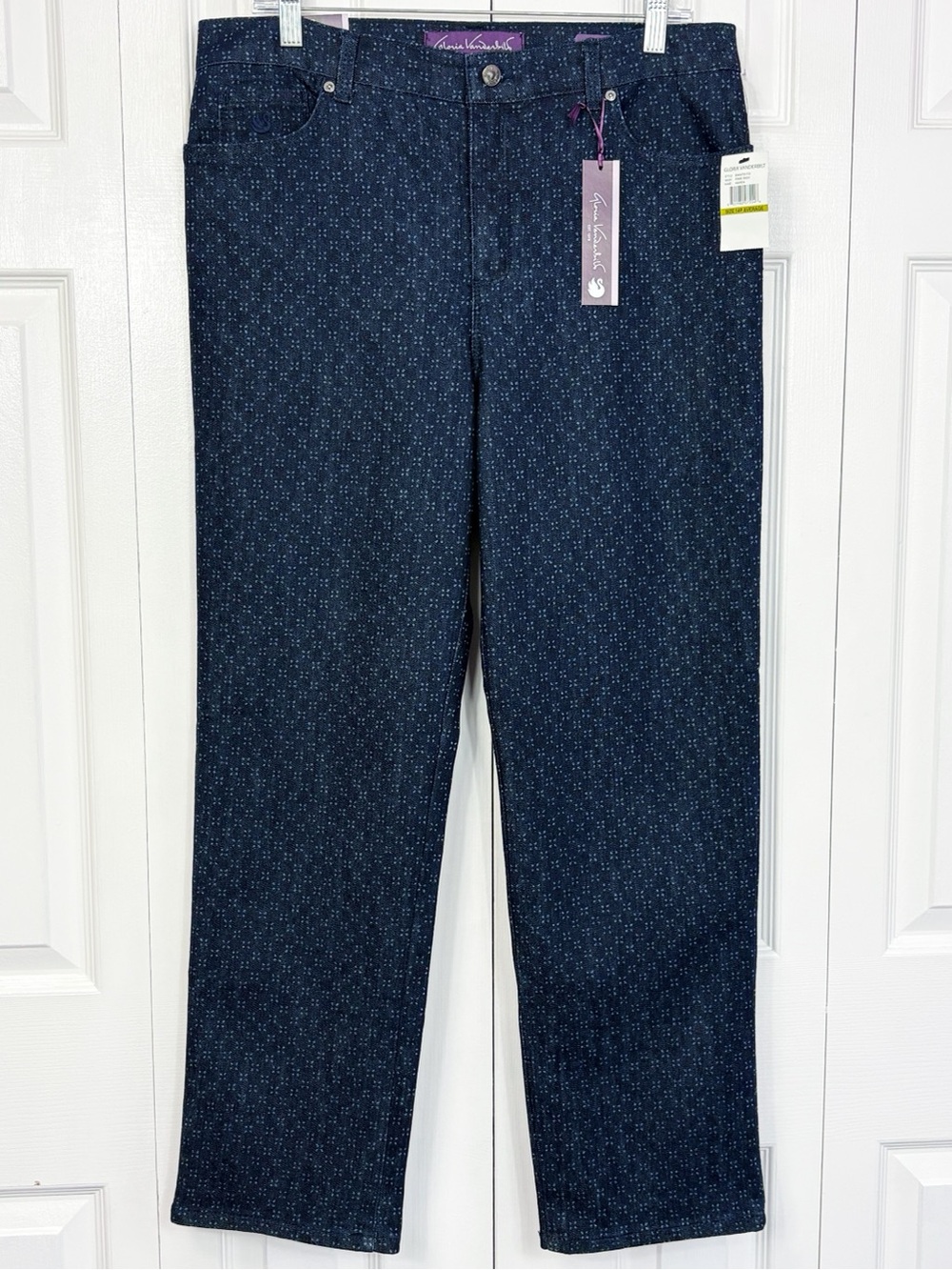 NWT Gloria Vanderbilt Dark Rinse Blue Denim Print Classic Amanda Jeans 14P